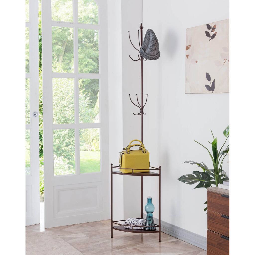 Pilaster Design Yolanda 12 Hook Corner Coat & Hat RackStand - Bronze - 12.5"Wx12.5"Dx72.5"H