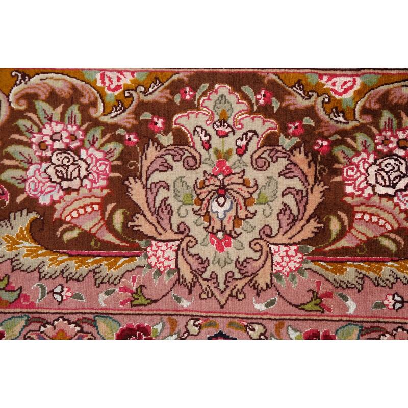 Hand Knotted Oriental 100% Wool Carpet Traditional Floral Navy Blue & Blues Tabriz Area Rug - 9' 9'' X 9' 10''