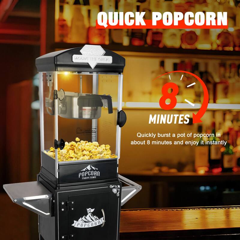 Popcorn Machine with Cart ,Wheels & 10 Oz Kettle Popcorn Maker Measuring 3 plastic spoon Home Theater Popcorn Machine