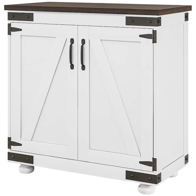 Modern Farmhouse Sideboard, Buffet Cabinet with Barn Style Door and Adjustable Shelf, Kitchen Storage Cabinet with Wood Legs