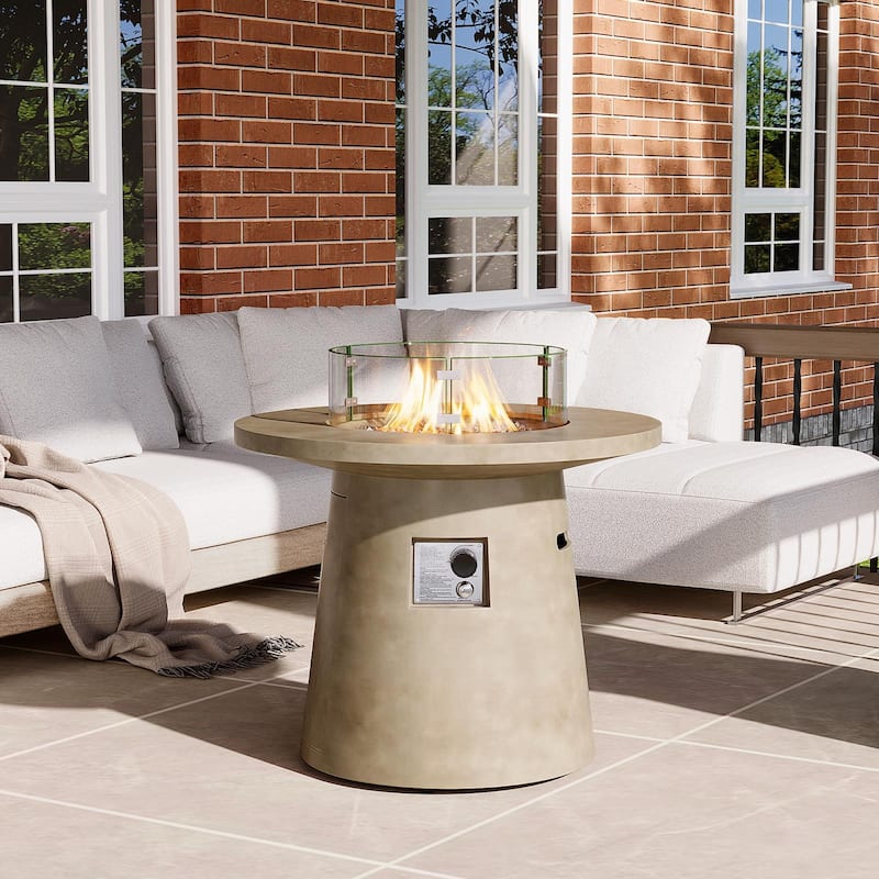 COSIEST 31-Inch Round Outdoor Propane Fire Pit,40,000 BTU Smokeless with Fire Glass - with grey fire glass