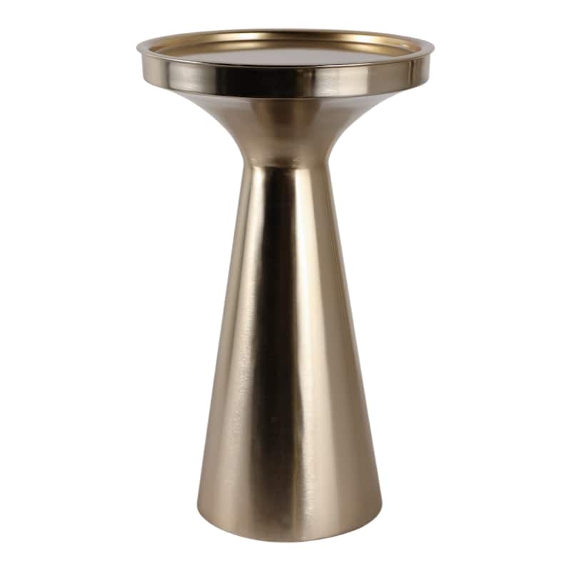 Metal Side Table Round Tray Top Tapered Base Narrow Accent - 20" Gold - 12" x 12" x 20"
