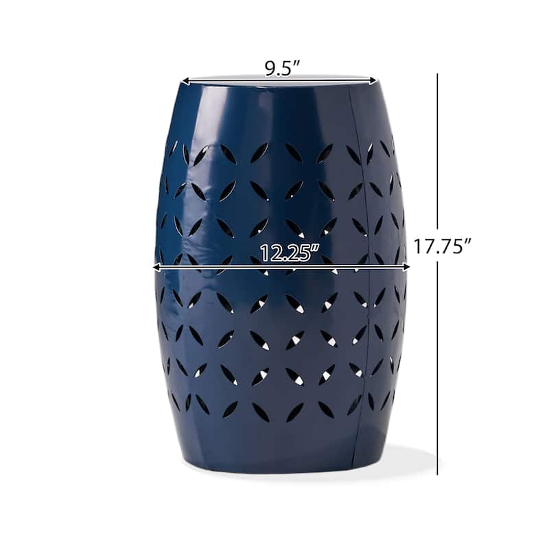 Roomfitters Accent Side Table, 12" Round Metal End Table with Artistic Cutout Design for Indoor or Outdoor Use, Dark Blue