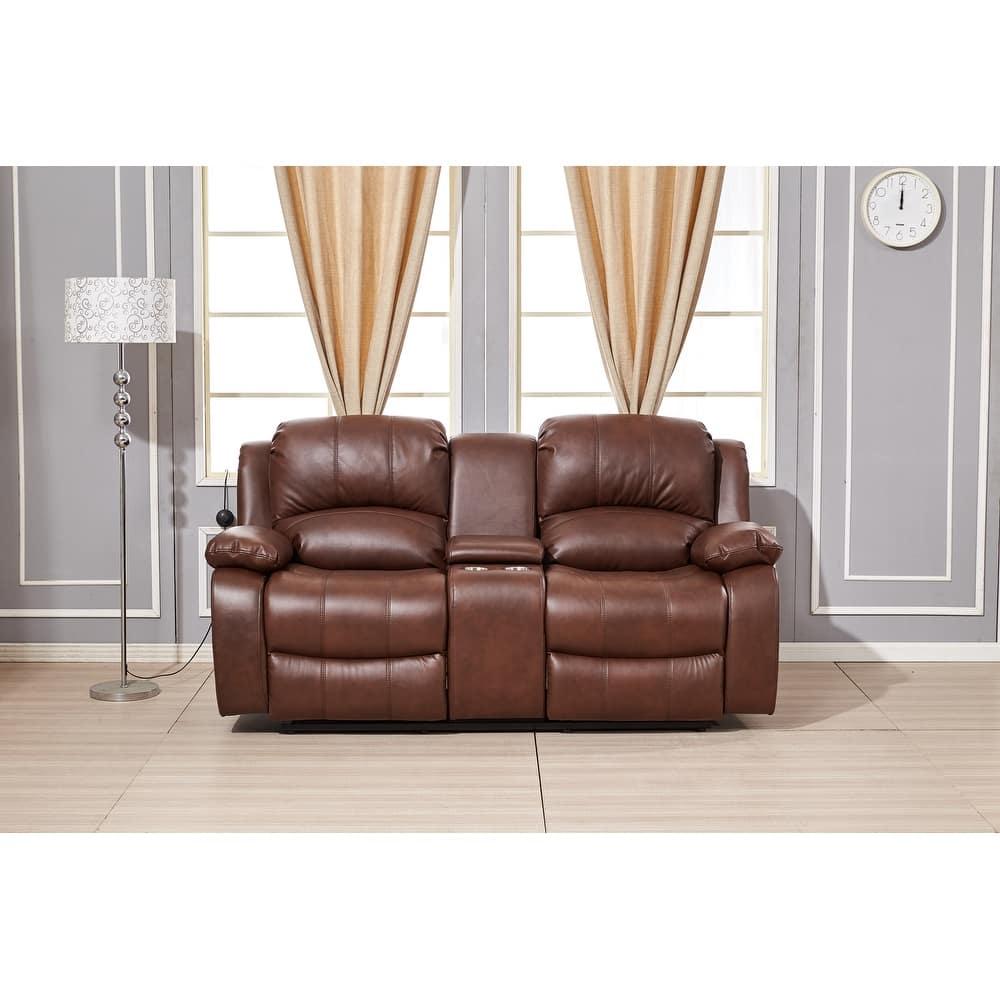 Betsy Furniture Bonded Leather Power Rclining 2-seat Loveseat with Console 8018
