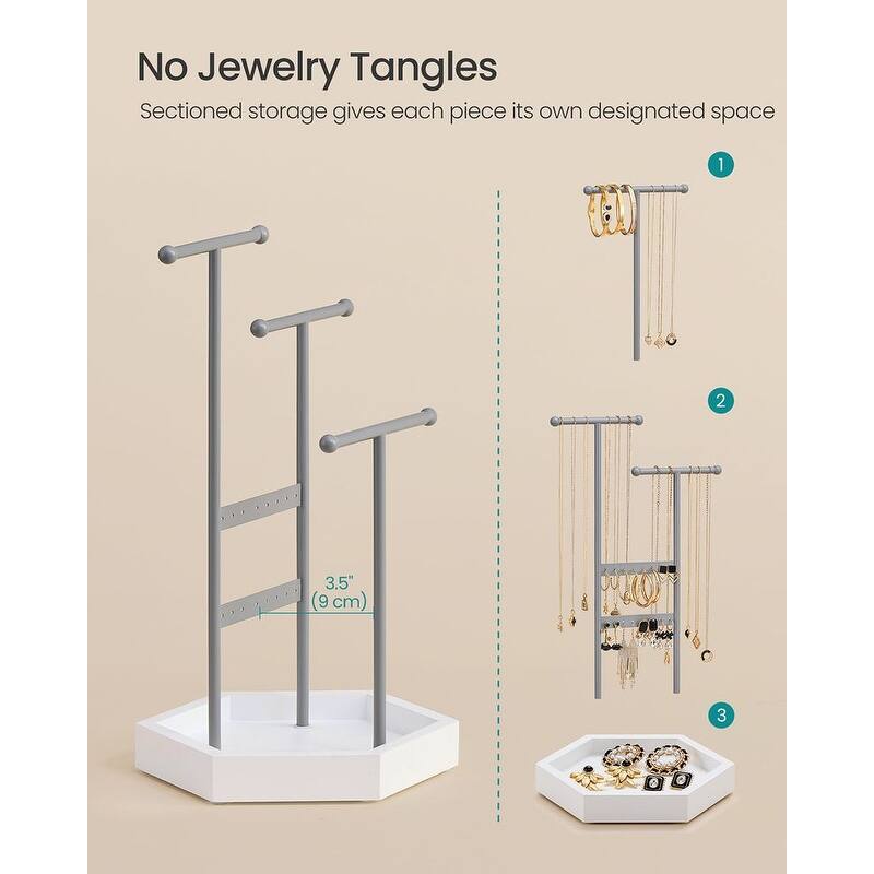 Metal Frame Jewelry Display Stand Holder with Hexagonal Base - 7"D x 8"W x 14.1"H