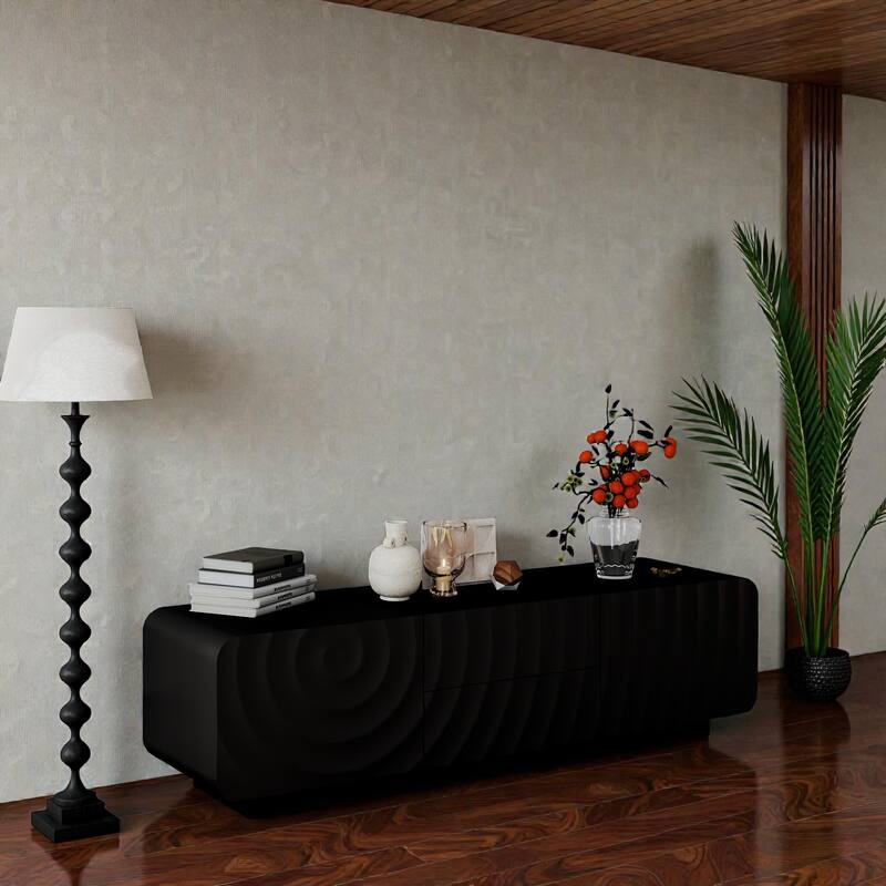 58 Inch Modern TV Stand with Spiral Wave Design, Storage Cabinet and Drawers, Media Console for Living Room