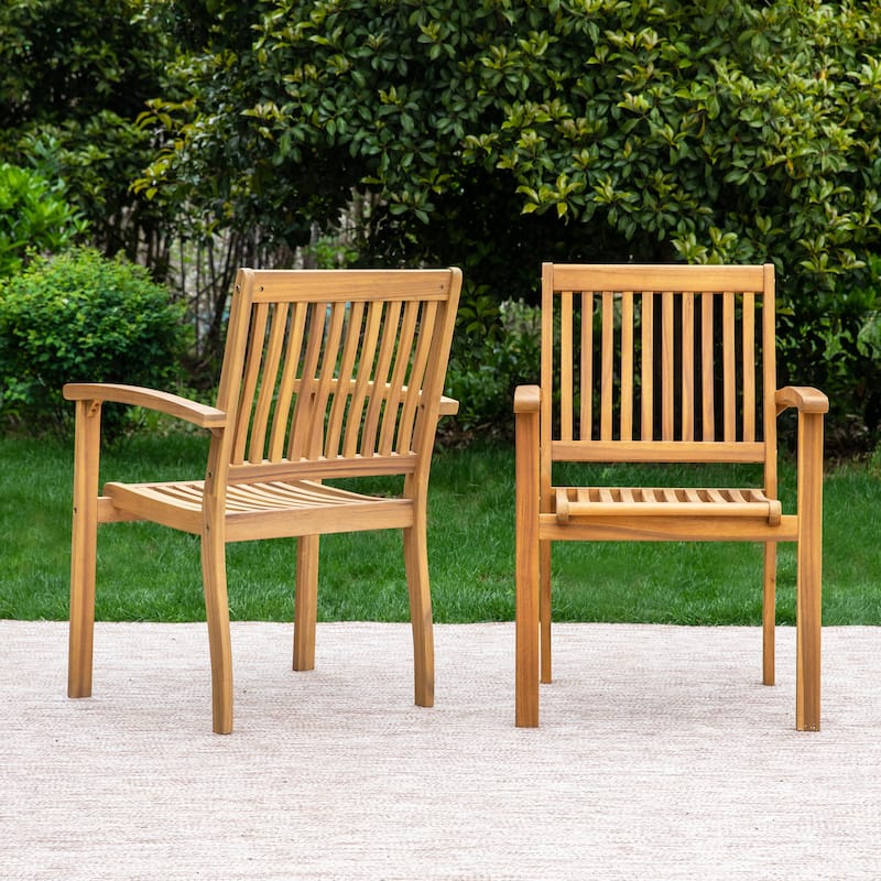MAISON ARTS 2-Piece Patio Natural Solid Acacia Wood Dining Chairs, Patio Oil Finished Wooden Armchairs Set of 2 - Type-C.