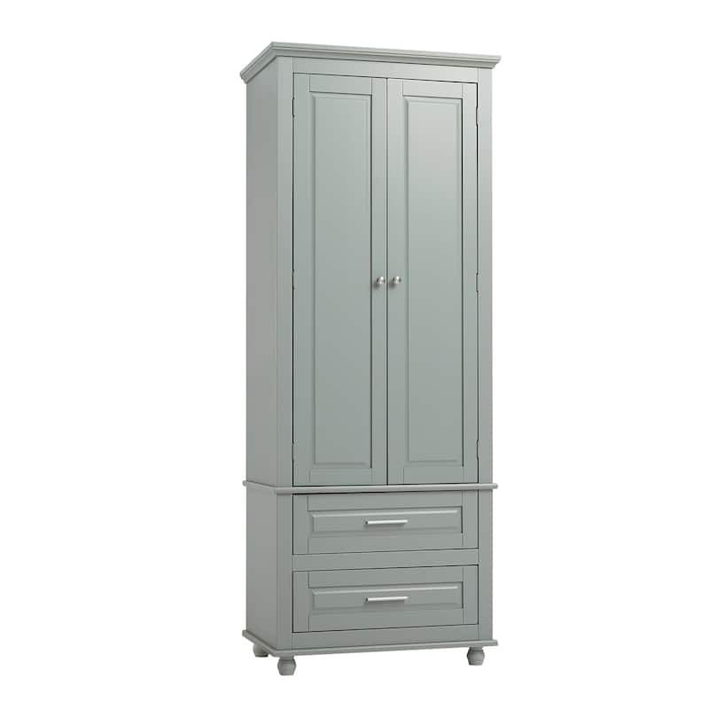 Floor Standing Bathroom Cabinet 62.50" H Wooden Bathroom Cabinet with 2 Drawers 2 Door Vertical Bathroom Organizer Cabinet