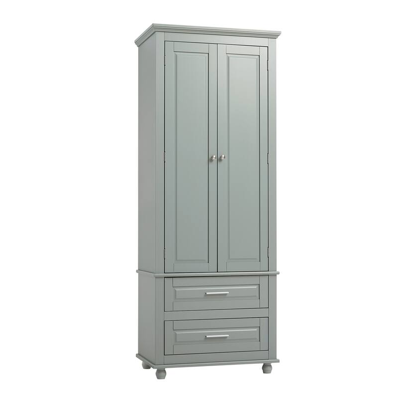 Roomfitters Tall Storage Cabinet with 2 Drawers for Bathroom or Office Freestanding Painted MDF Frame