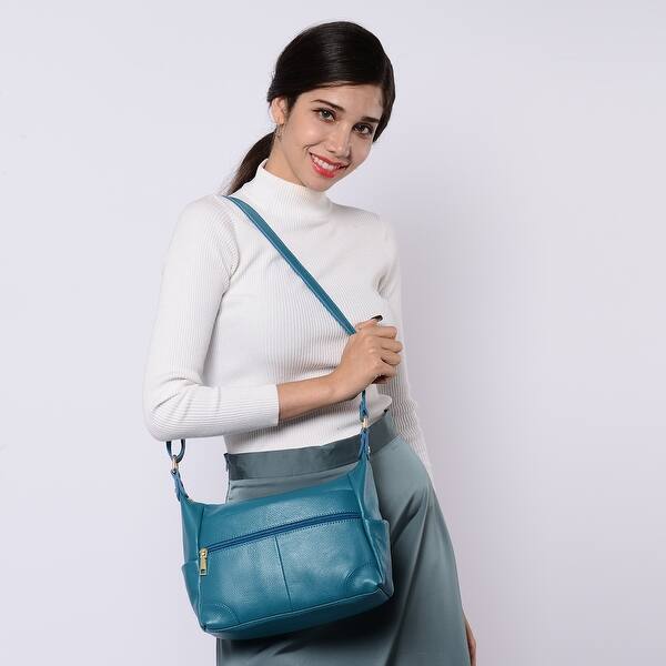 slide 1 of 5, PASSAGE Genuine Leather Crossbody Bag with Multi Pockets Adjustable - 11.41''x3.94''x8.24 Inches