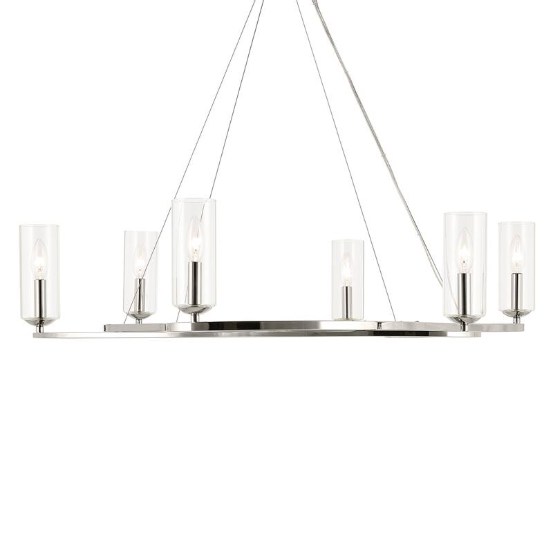 Harpin 37.75 Inch 6 Light Chandelier with Clear Glass in Polished Nickel