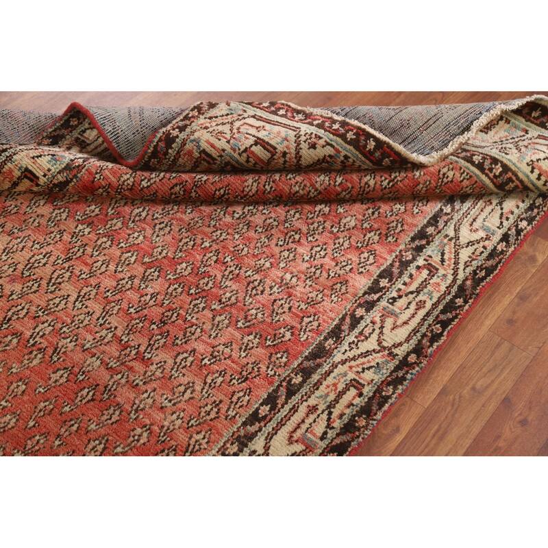 Hand Knotted Oriental 100% Wool Carpet Traditional All-Over Red Botemir Runner Rug - 9' 4'' X 3' 8''