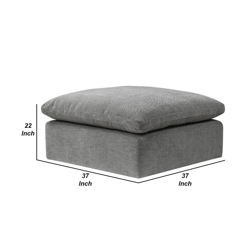 Shar 37 Inch Square Ottoman, Removable Pillow Top Cushion, Gray