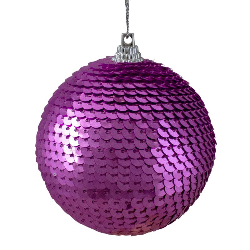 3" Magenta Pink Sequin Shatterproof Ball Christmas Ornament