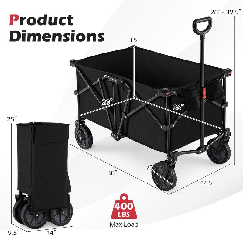 Gymax 38'' Collapsible Wagon Cart w/All-Terrain Wheels 2 Cup Holders