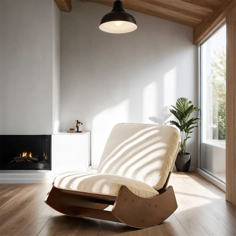Corduroy Upholstery Rocking Chair with Solid Wood Frame