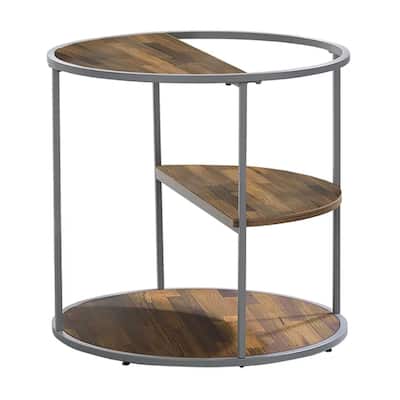 24 in. Brown and Gray Round Wood End Table, Sturdy Build End Side Table for Living Rooms