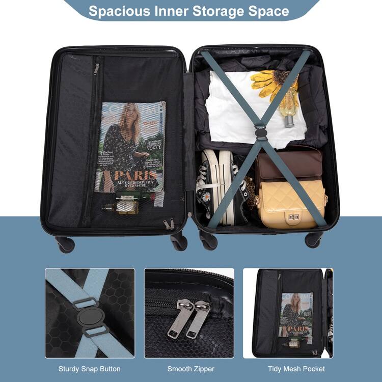 Durable 3-Piece ABS Luggage Set, Carry-On 20", Check-In 24" & 28" with Spinner Wheels