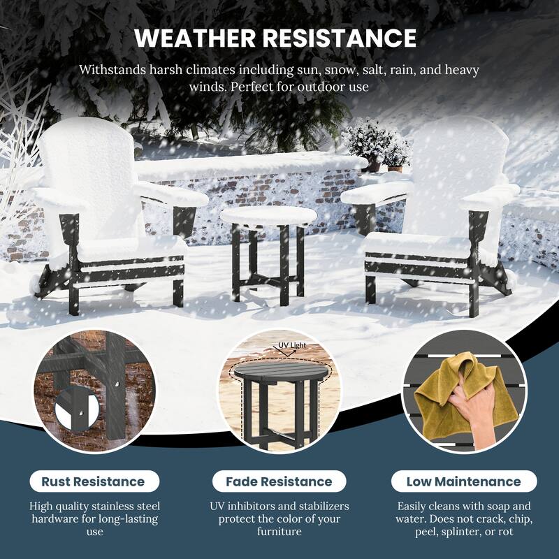 Laguna Outdoor 3-Piece Folding Adjustable Adirondack Chair with Hideaway Ottoman & Round Side Table