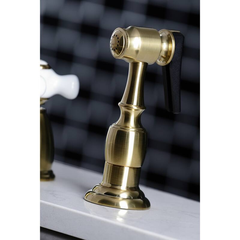 Kingston Brass Heritage Deck Mount Widespread Kitchen Faucet with Brass Sprayer