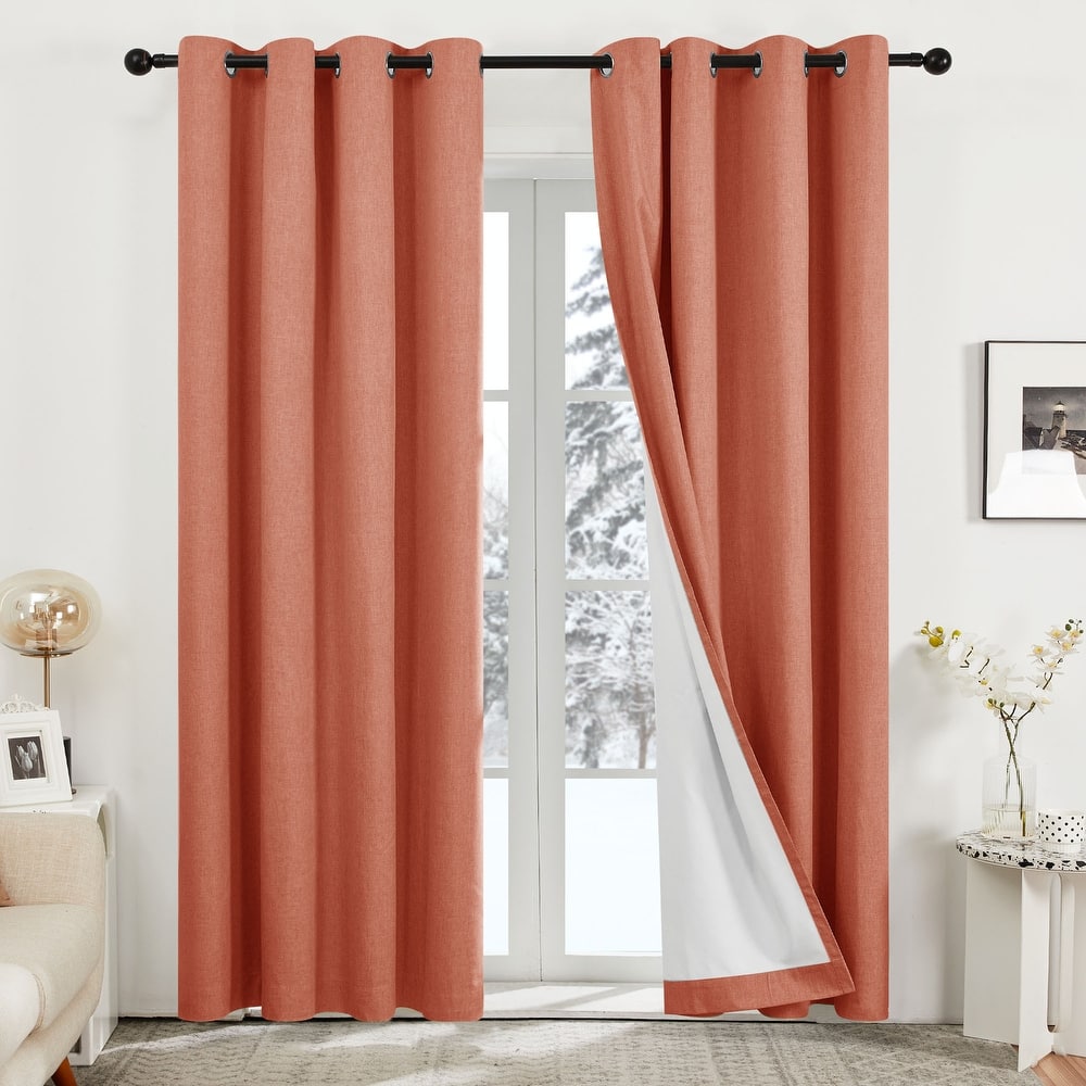 Deconovo Blackout Living Room Curtains Faux Linen Drapes 2 Panels