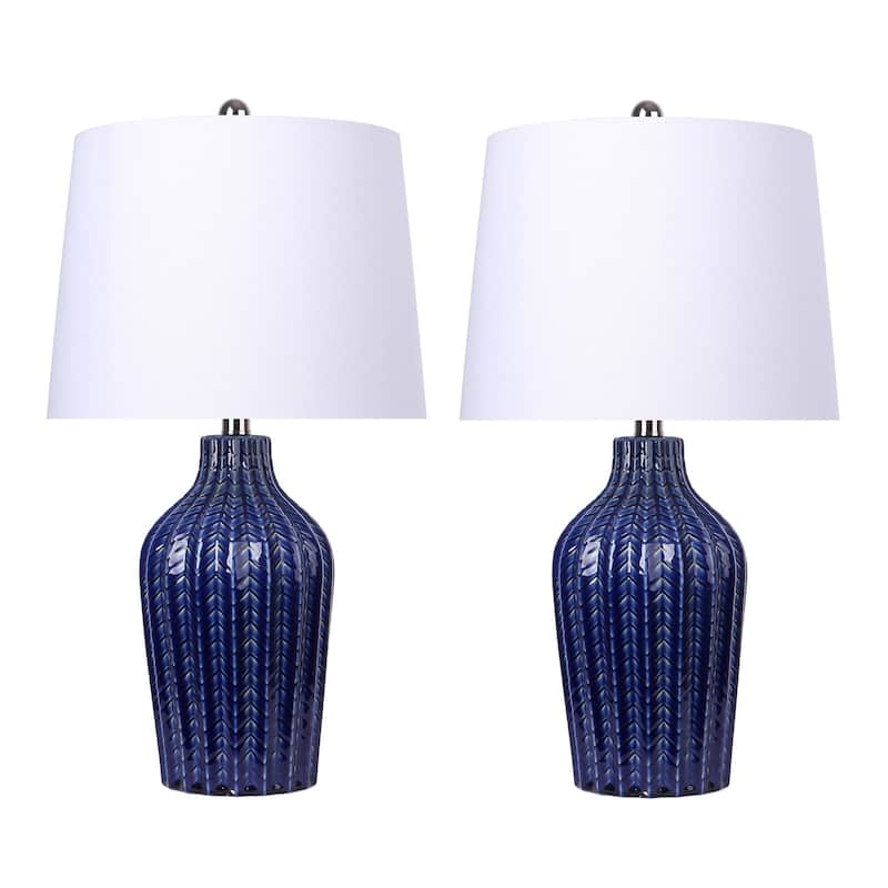 Rockwell 23" Ceramic Table Lamp Linen Shade (Set of 2) - Dark Blue Ceramic/White Shade