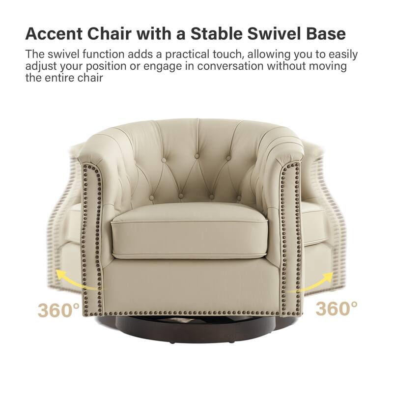 Max Traditional Chesterfield Rocker and Swivel Genuine Leather Chair with Nailhead Trims