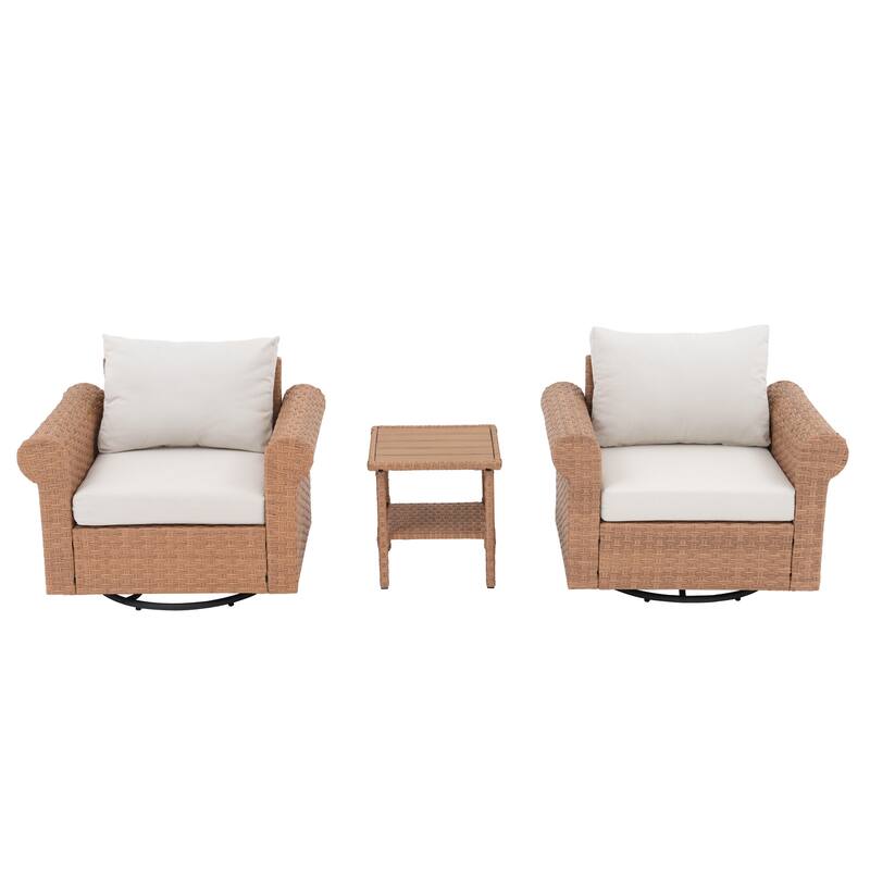 Outdoor 3-Pieces Swivel PE Rattan Patio Conversation Set
