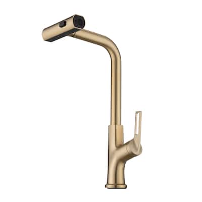 Single Handle Kitchen Faucet with Pull Out Sprayer Modern Single Hole Pull Down Kitchen Sink Faucets Brushed Gold