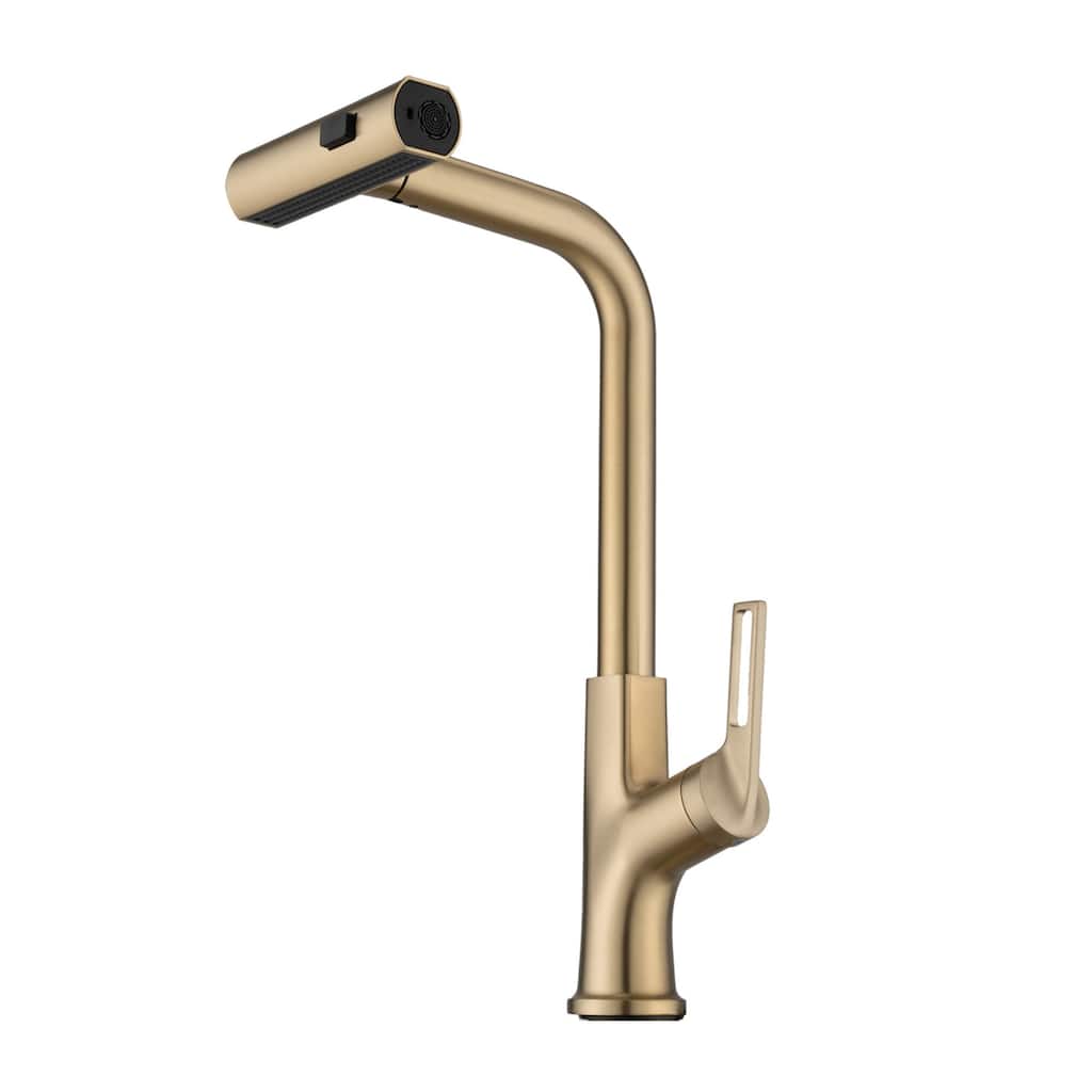 Single Handle Kitchen Faucet with Pull Out Sprayer Modern Single Hole Pull Down Kitchen Sink Faucets Brushed Gold