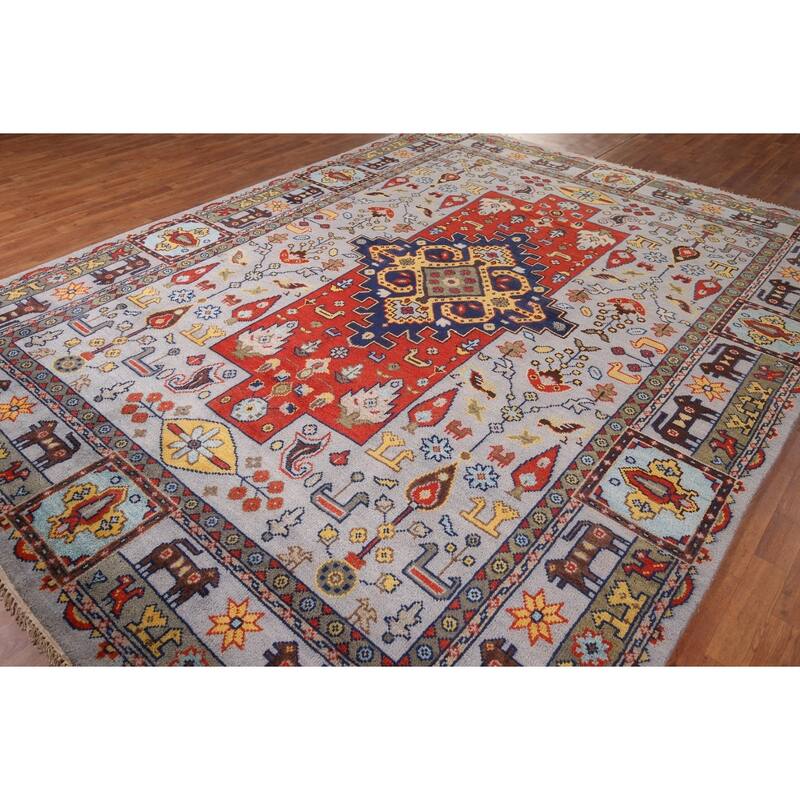 Tribal Geometric Heriz Serapi Indian Area Rug Hand-Knotted Wool Carpet - 8'11" x 11'8"