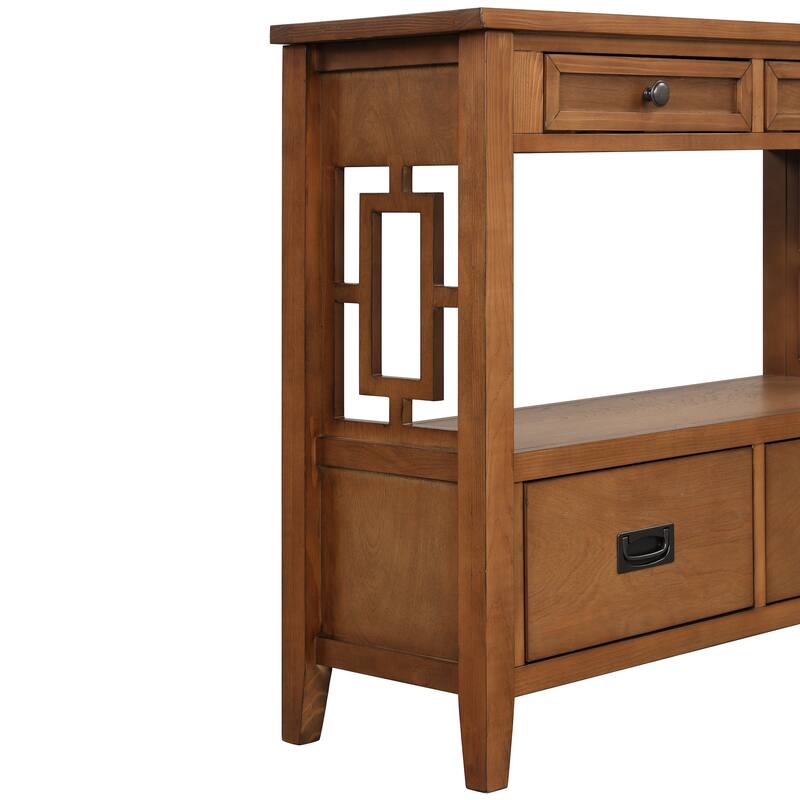 36'' Pine Entryway Table Console Table with 4 Drawers & Open Shelf, Farmhouse Side Table Sofa Table for Entryway Living Room