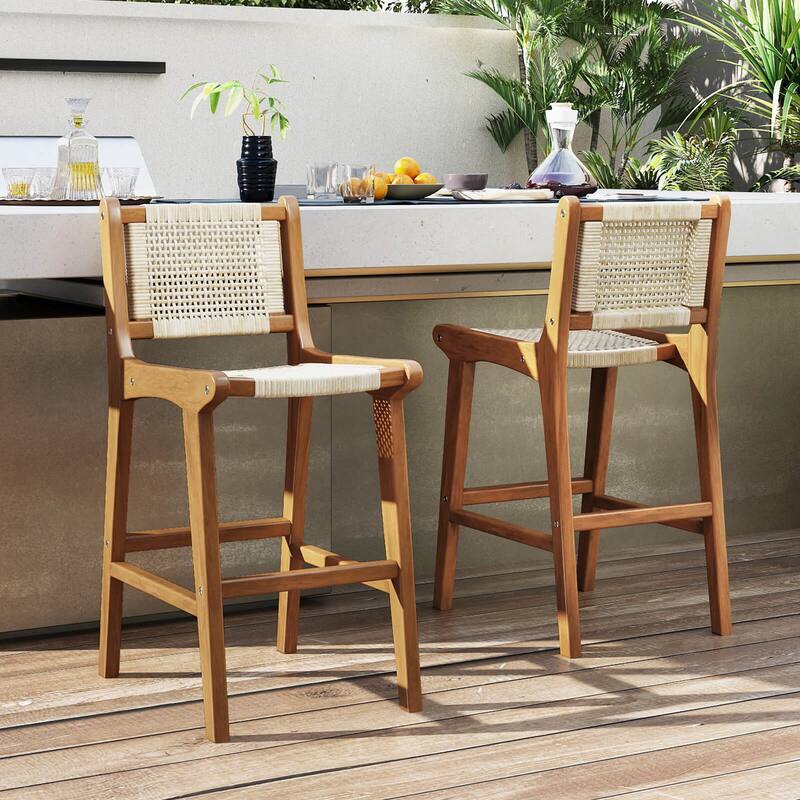 Coatway 1/2/4 PCS Outdoor Counter Height Bar Stool with Teak Wood - See Details