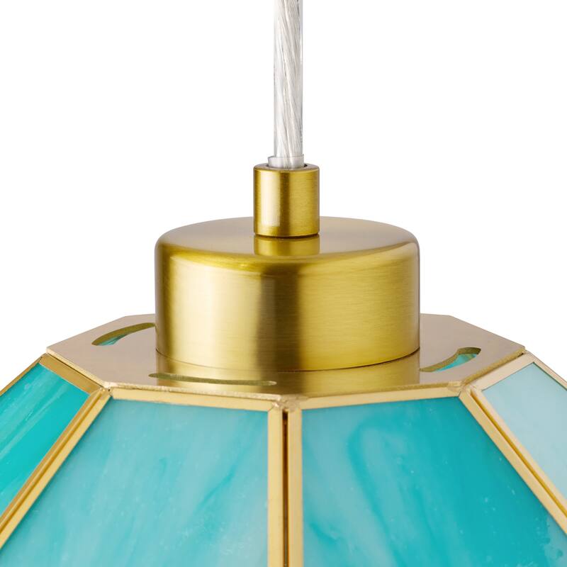 Margaux River of Goods Green Stained Glass and Metal 10-Inch Pendant Light with Adjustable Hanging Cord - 10" x 10" x 59"