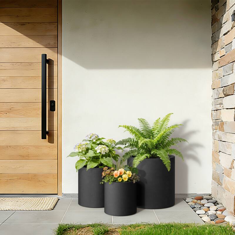 Concrete Tall Round Pot Cylindrical Flower Planter with Drainage Hole