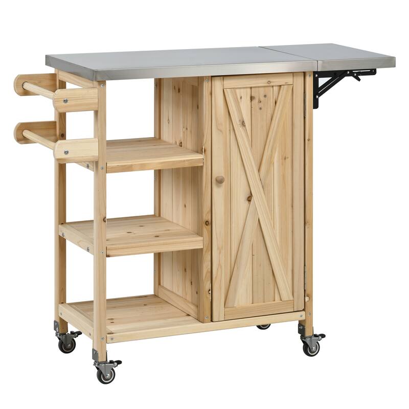 Foldable Outdoor Kitchen Island Cart with Lockable Wheels and Storage Cabinet