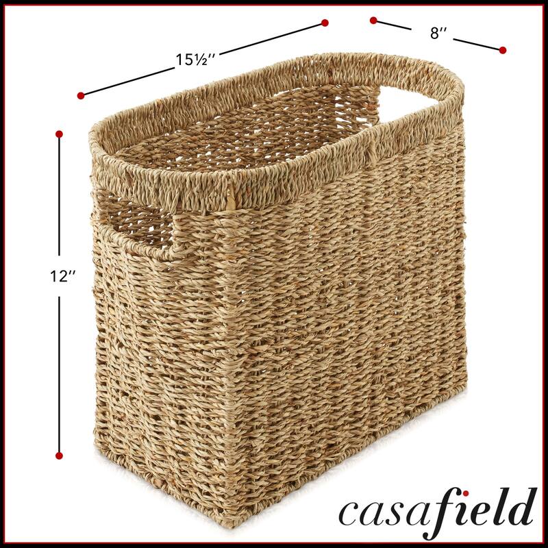 Magazine Holder Storage Basket Bin with Handles Seagrass Hyacinth - Natural - Seagrass