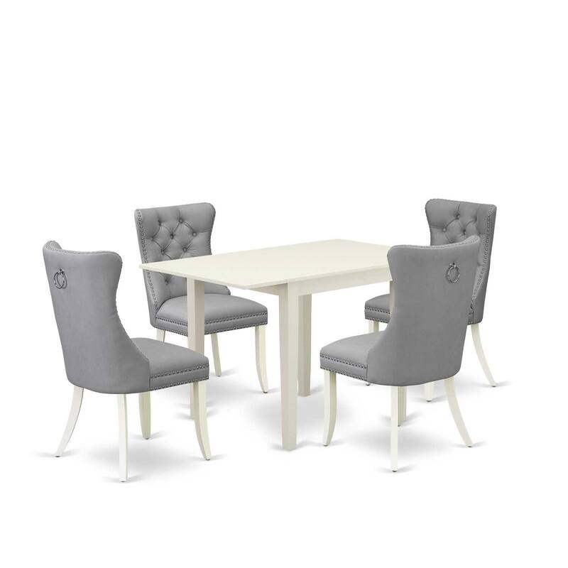 5-Piece Linen White Finish Solid Wood Top - Rectangular Upholstered Dining Room Set - Seats 4