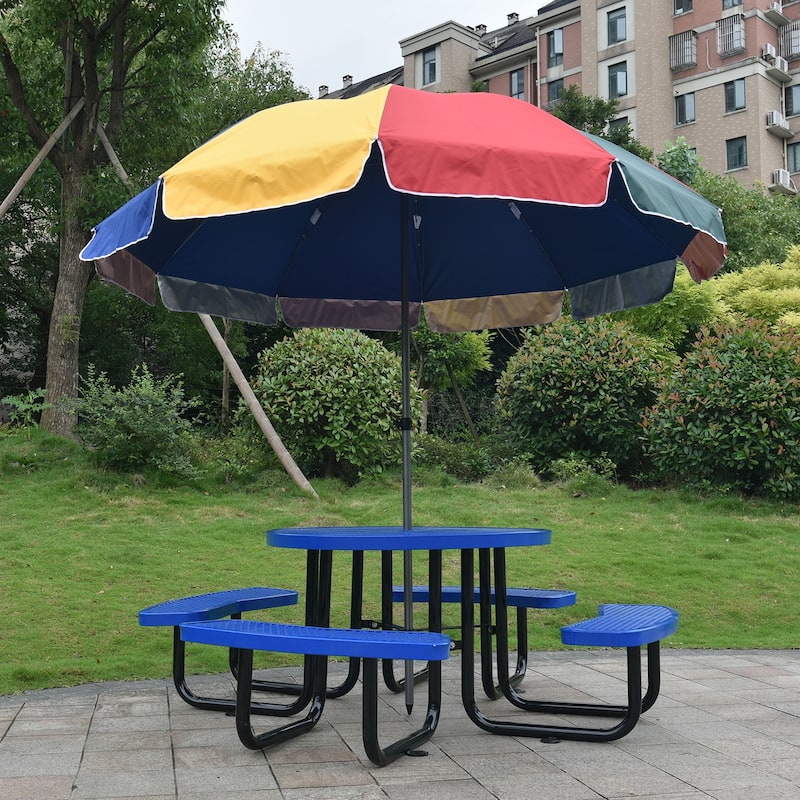 46" Round Outdoor Steel Picnic Table in Blue with Umbrella Hole - Blue