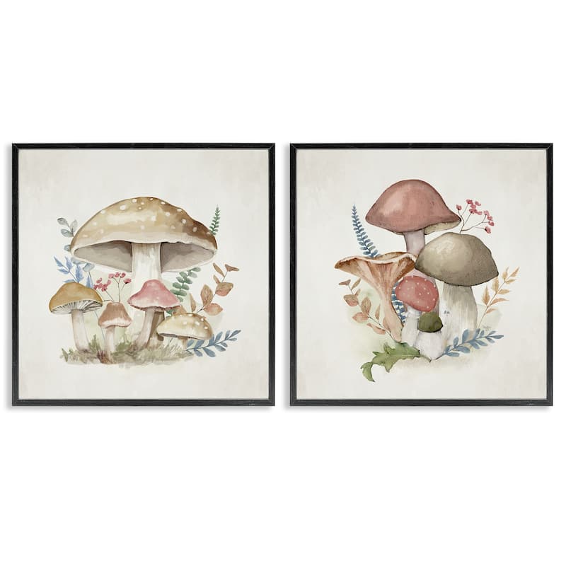 Stupell Pastel Blooming Mushrooms Framed Giclee Art Design By Mollie B. (Set of 2) - 17 x 17 - Black