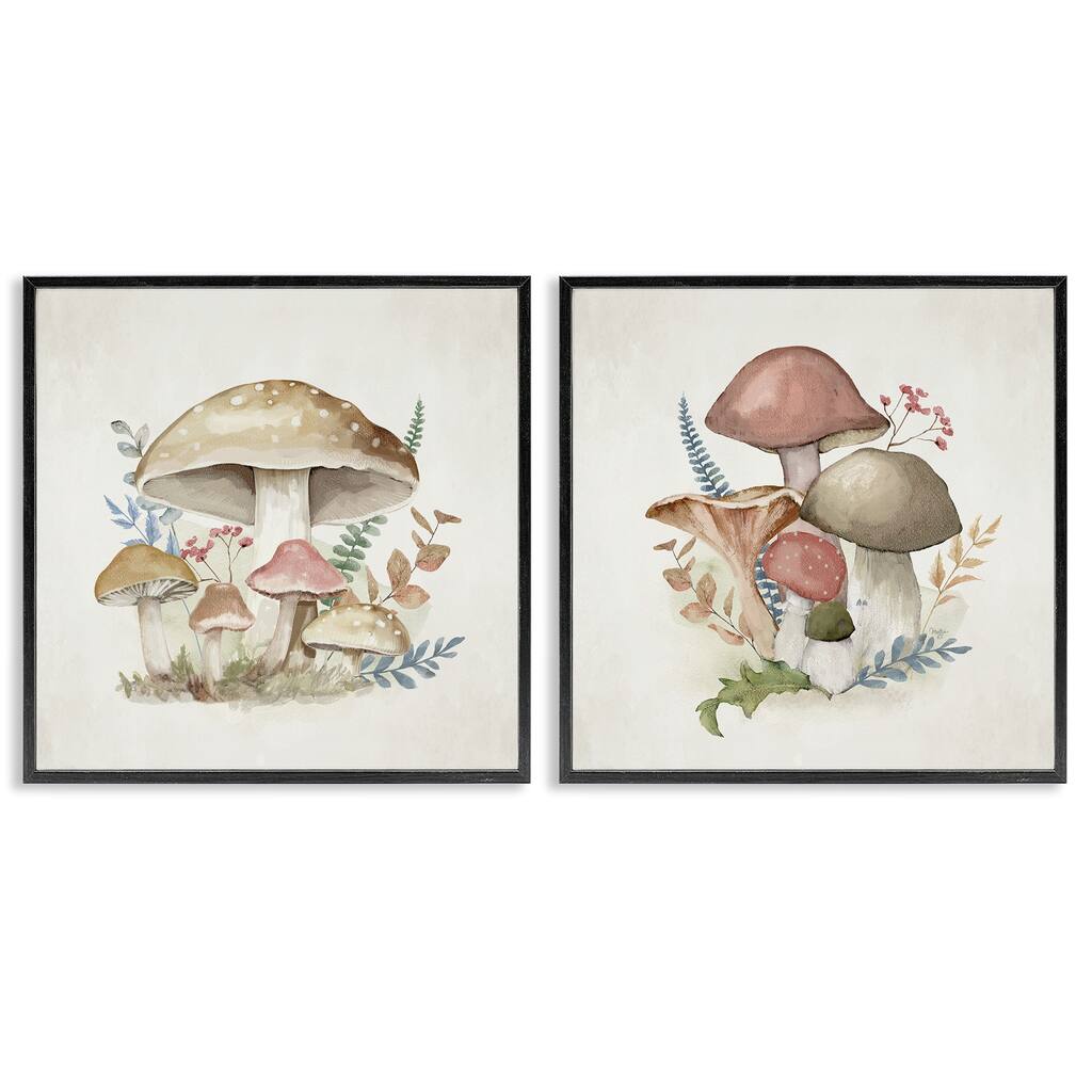 Stupell Pastel Blooming Mushrooms Framed Giclee Art Design By Mollie B. (Set of 2)
