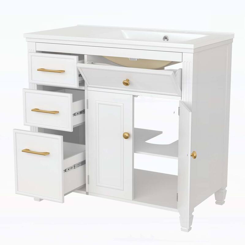 Bathroom Vanity Cabinet with Sink,with One Tip-out Drawer,3 Side Drawers,Adjustable Shelf
