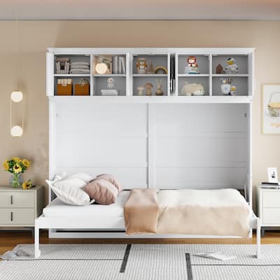 Nestfair Queen Size Murphy Bed Wall Bed with Top Cabinets