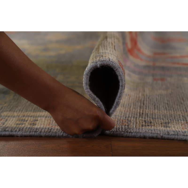 Hand Knotted Oriental 100% Wool Carpet Transitional All-Over Greys & Charcoal Oushak Area Rug - 9' 11'' X 8' 1''