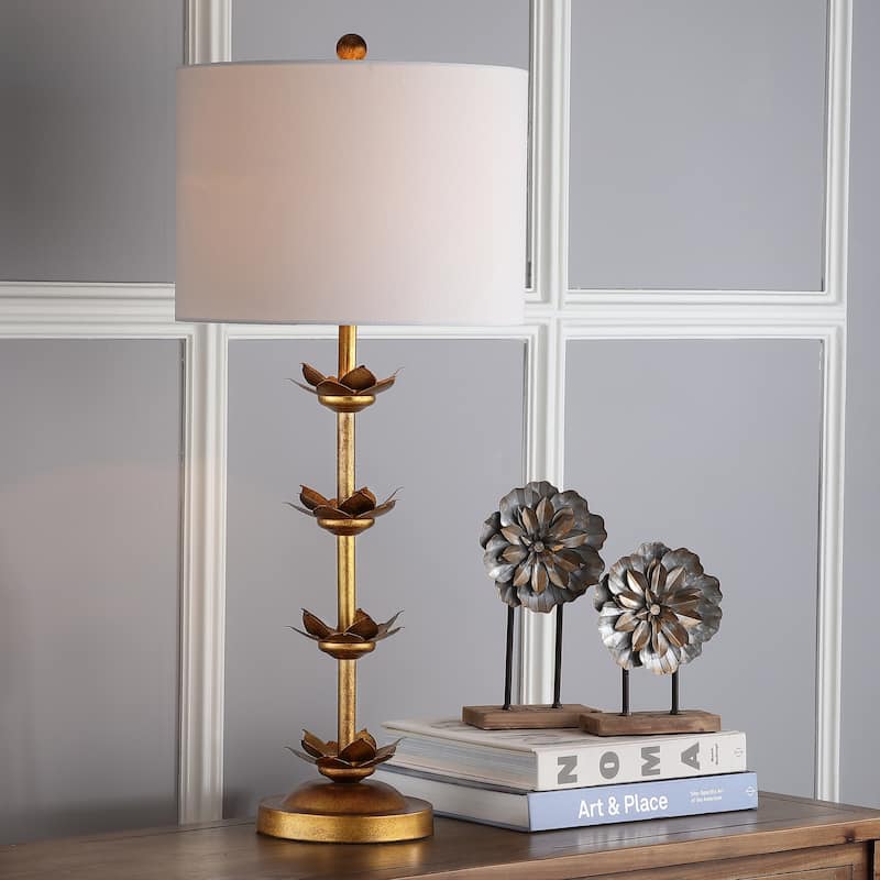 SAFAVIEH Lighting 32-inch Lani Antique Gold Leaf Table Lamp (Set of 2) - 14"x14"x32"