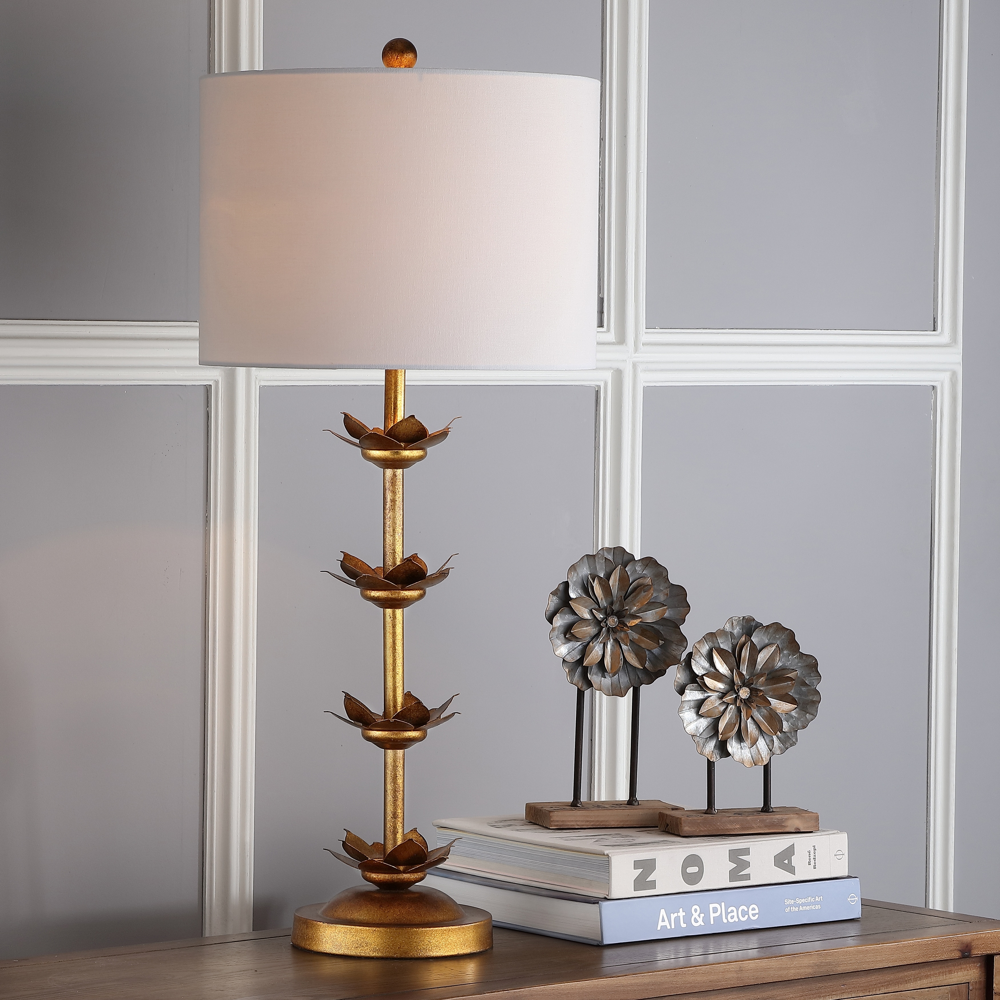 SAFAVIEH Lighting Chayah 32-inch Antique Gold Leaf Table Lamp (Set of 2) - 14"x14"x32" - 14"W x 14"D x 32"H