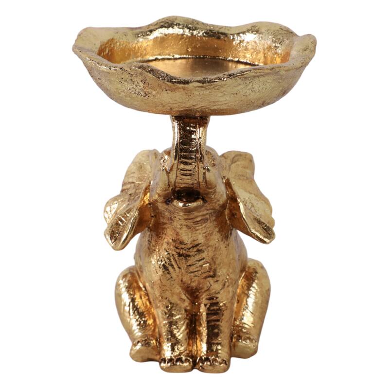 Resin Decorative Bowl On Elephant-Shaped Base for Home Decor - 6" Gold - 4.25" x 5" x 6"