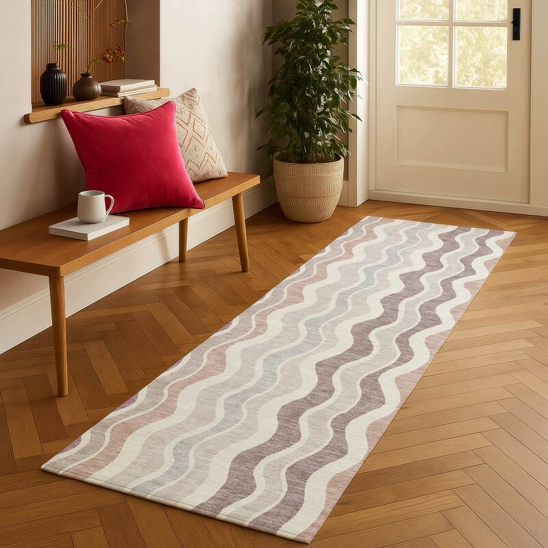 Machine Washable Indoor/ Outdoor Funky Stripe Chantille Rug