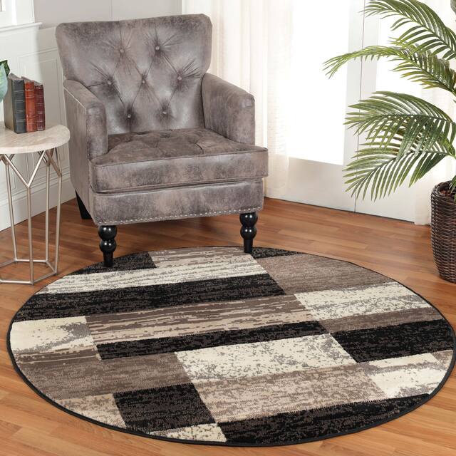 Miranda Haus Geometric Modern Patchwork Polypropylene Indoor Area Rug - 8' Round - Chocolate
