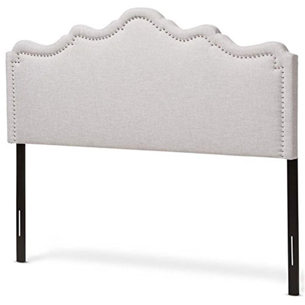 Dark Grey Fabric Upholstered King Size Headboard with Curved Design and Adjustable Wood Posts